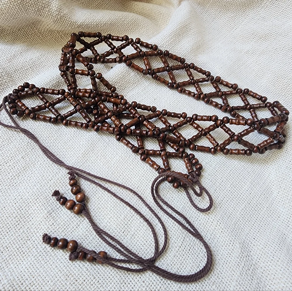 Handmade Bali Beaded Wood Ethnic Boho Tassel Belt Beads Cotton Fringe